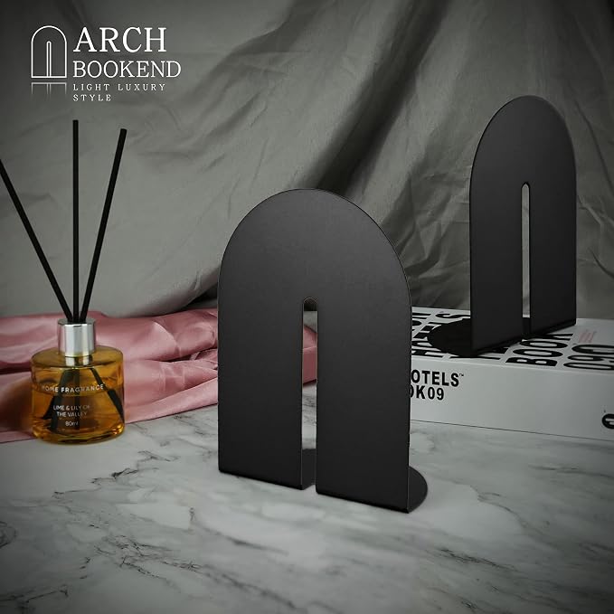 Runway Bookends for Books,1 Pair Metal Book Holders for Office Shelves Adults & Kids Gift(Black)