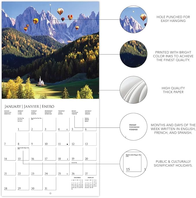 Graphique 2024 Passports to the World Wall Calendar | 12” x 12” | Thick Paper | Home & Office Organizer | Large Monthly Grid | 3 Languages & Marked Holidays | 4 Month Preview Page for 2025