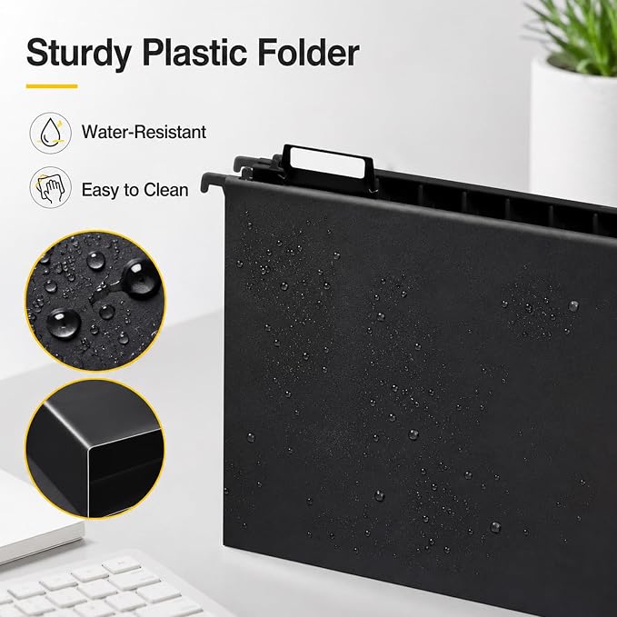 gisgfim 16 Pack Plastic Hanging File Folder Letter Size 2inch Expanding File Folders with Tabs Extra Capacity Hang Folders Heavy Duty for Filing Cabinet Designed for Bulky Files, Black