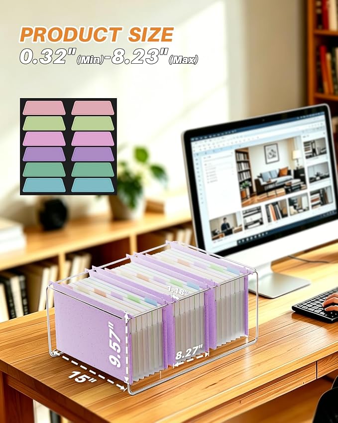 Ansook Hanging File Folders, Legal Size with 1/5-Cut Adjustable Tabs, 7 Accordion Pockets, 1.2'' Expandable File Folder Organizer for Filing Cabinet Office Home, School, 50% Wheat Straw (Purple)