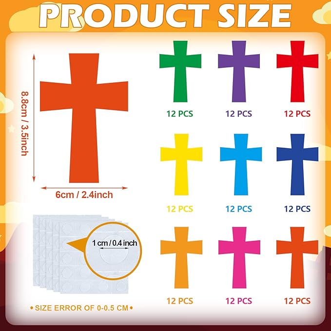 Geyee 108 Pcs Cross Paper Cutouts Religious Classroom Bulletin Board Decorations Colorful Crosses Shaped Die Cut for Teachers Kids DIY Craft School Bulletin Board Decor