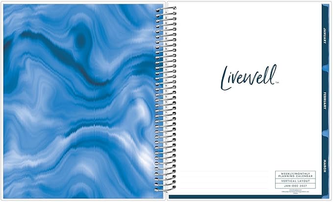 Blue Sky Livewell 2027 Weekly and Monthly Planner Calendar, January 2027 - December 2027, 7" x 9", Flexible Cover, Durable Twin Wire Binding, Colorful Pages, Storage Pocket, Includes Stickers, Navy