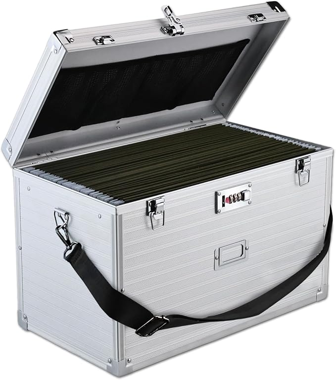 File Storage Cabinet File Organizer Document Organizer File Box in Office and Home with Combination Lock with 20 Legal Size Hanging Files (Stripe Silver)