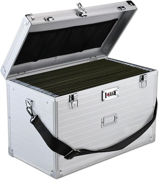 File Storage Cabinet File Organizer Document Organizer File Box in Office and Home with Combination Lock with 20 Legal Size Hanging Files (Stripe Silver)
