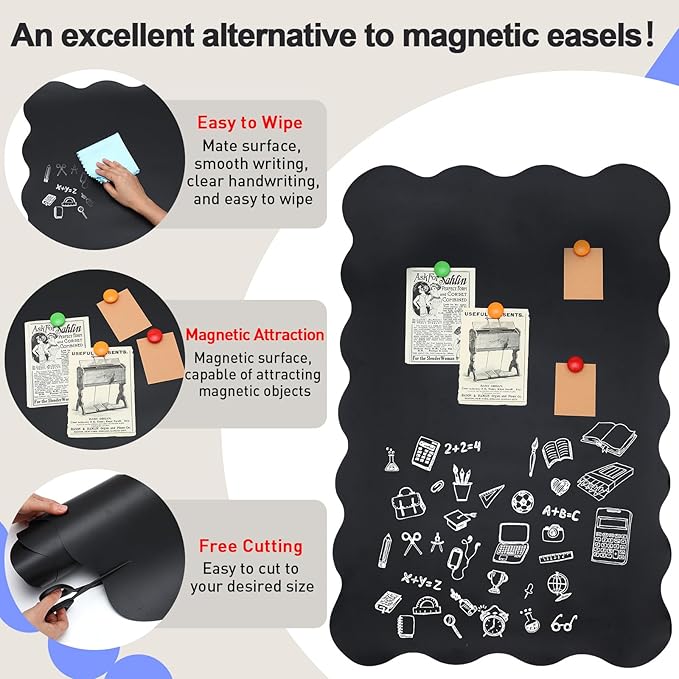 Tenceur Magnetic Chalkboard Contact Paper with Adhesive Back, 36 Inch x 24 Inch Magnetic Blackboard Film for Walls, Tearable Wall Sticker, Suitable for Home, Office, Game Room, Classroom, Black