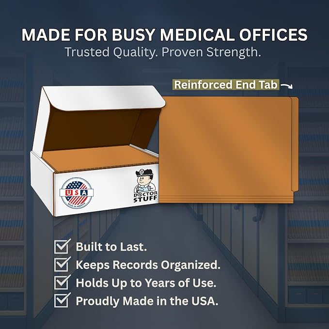 Brown File Folders, Doctor Stuff, Letter Size Reinforced End Tab Folder with 2" Bonded Fastener on Inside Front and Back, 14 pt Stock, Carton of 250
