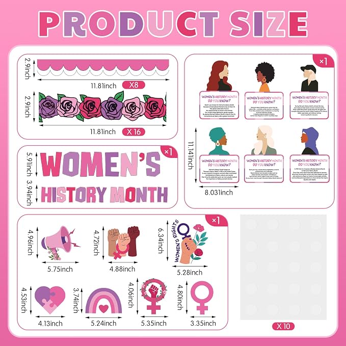 Gersoniel 71 Pcs Women's History Month Bulletin Board Decoration Set for Classroom, International Women's Day Bulletin Board for School Chalkboard Wall Decor Celebration Party Supplies
