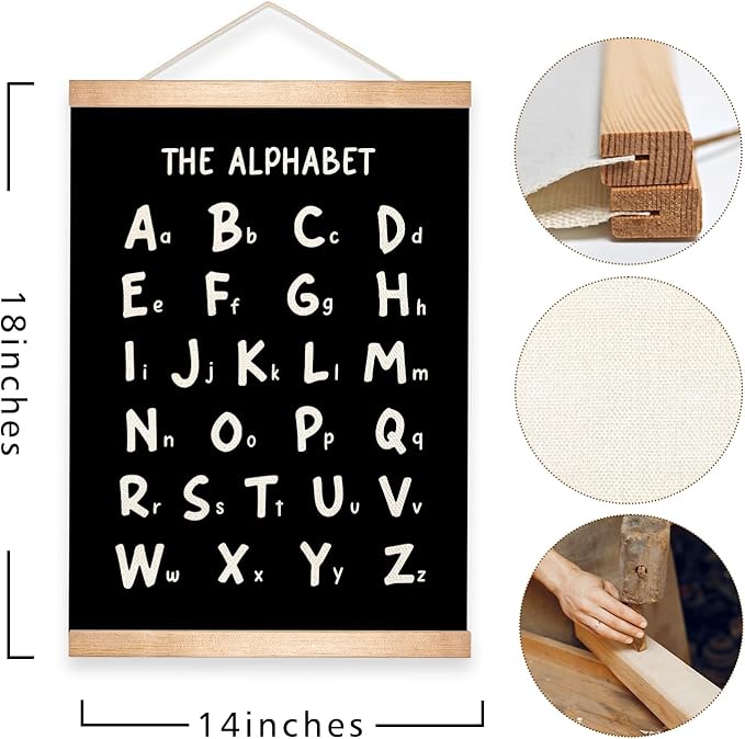 Alphabet and Numbers Educational Chart Set of 2 for Classroom Decor,Colorful Educational Poster for Toddlers 1-3,Toddler Learning Poster for Ages 3-5 for Nursery Playroom,Classroom Must Haves (Black)