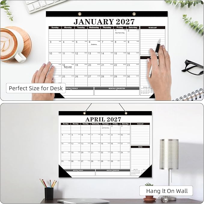 Tcamp Desk Calendar 2026-2027, Large Desktop Calendar 2026-2027 (Jul. 2026 - Dec. 2027), Big 17" x 12" Wall Monthly Calendar with Julian Dates, 18 Months Desk Planner for Home School Office Desktop
