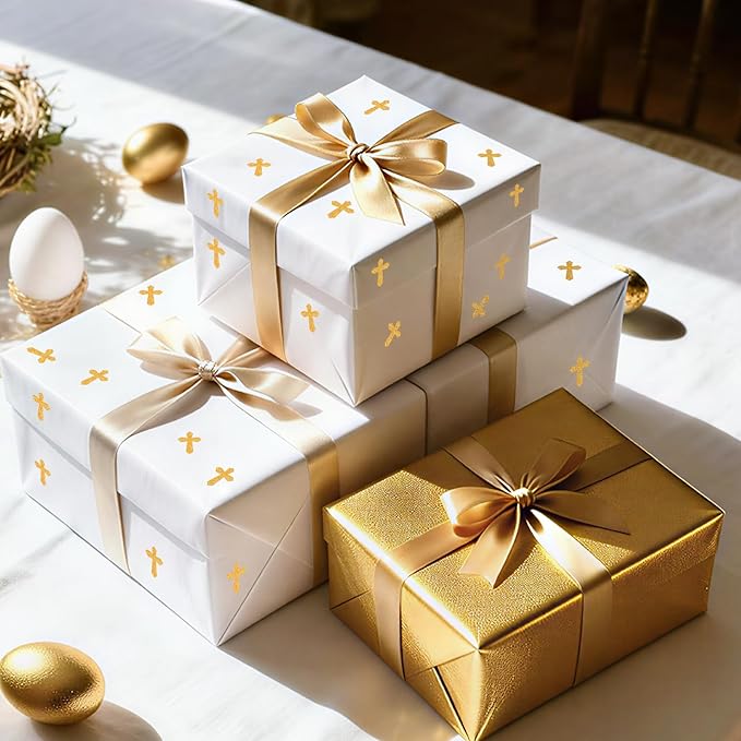 Whaline 1200Pcs Easter Mini Holographic Stickers Self Adhesive Stickers Gold Cross Sparkly Label Decals for Craft Scrapbook Envelope Card Teacher Reward, 10 Sheets