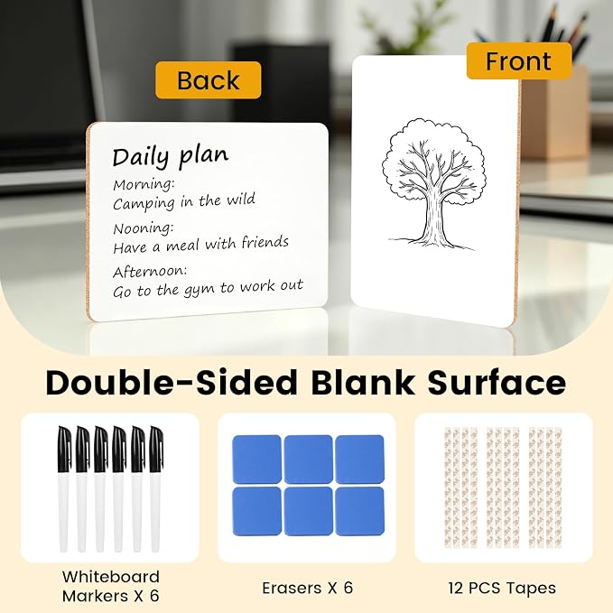 Small White Board Dry Erase Boards for Students, 6 Pack 9" x 12" Double Sided Mini Whiteboards with 6 Markers and 6 Erasers, Personal Lapboards for Kids, Teacher, Office, Classroom School Supplies