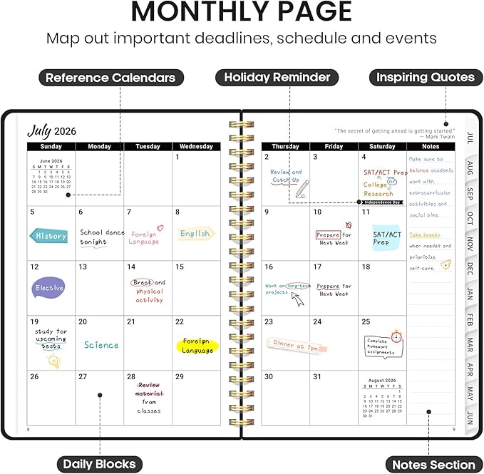 Planner 2026-2027 for Women & Men, Academic Monthly and Weekly Calendar Planner, Jul 2026 - Jun 2027, A4 (8.5" x 11"), Teacher Student Planning Book with Tabs, Ideal for Office School Supplies - Black