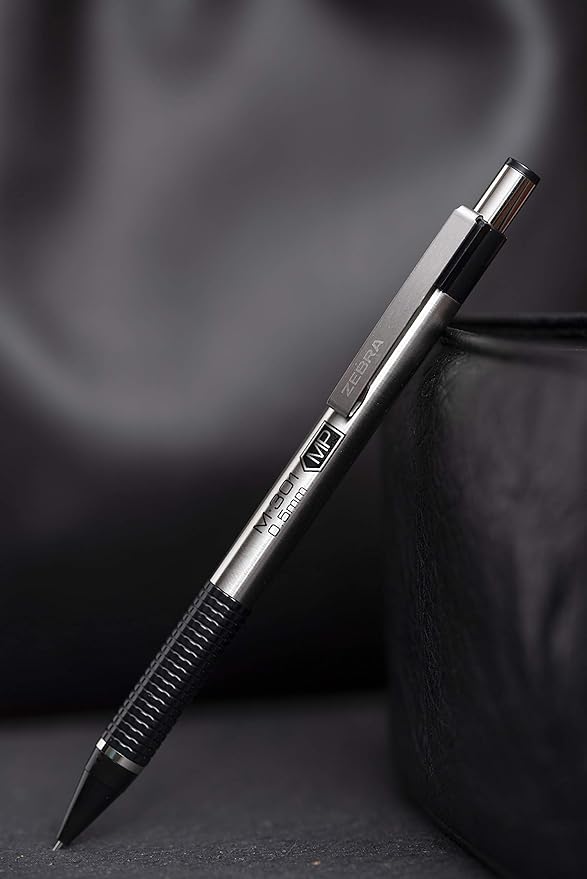 Zebra Pen, STEEL M-301 Mechanical Pencils, 0.5mm Fine Point, Refillable Lead, Stainless Steel Barrel, Built-in Eraser, Blue Grip, Durable Clip, School or Office Pencils, 12-Pack (54020)