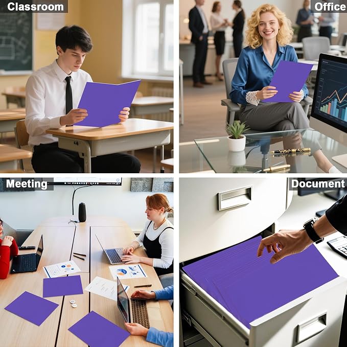 Folders with Pockets, LAYZZ 60 Pack Paper Pocket Folders, 2 Pocket File folders Fits Letter Size Paper, for School Office and Home (Purple)