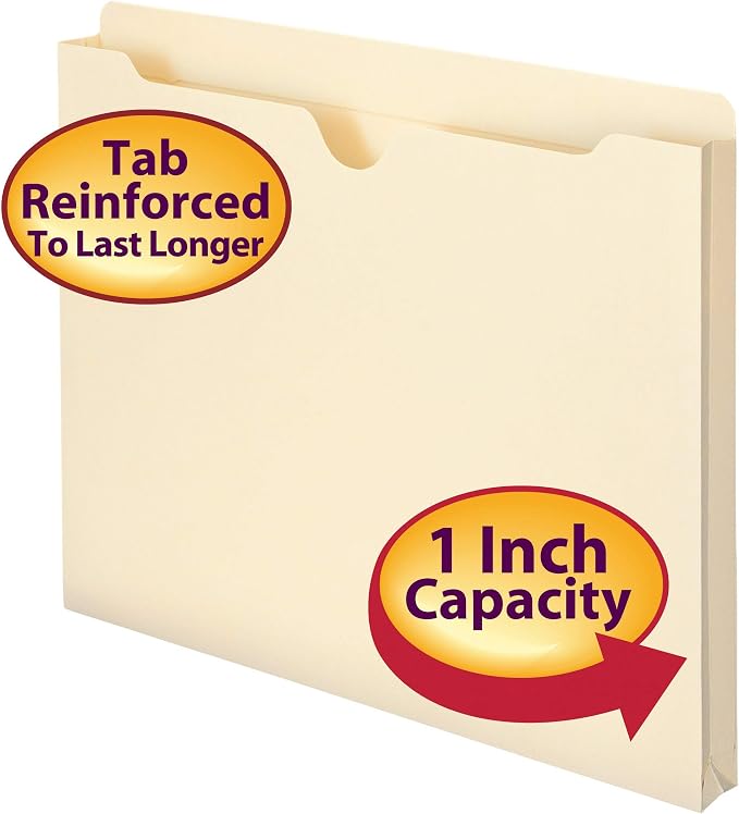 Smead File Jacket, Reinforced Straight-Cut Tab, 1" Expansion, Letter Size, Manila, 50 per Box (75520) (Pack of 4)