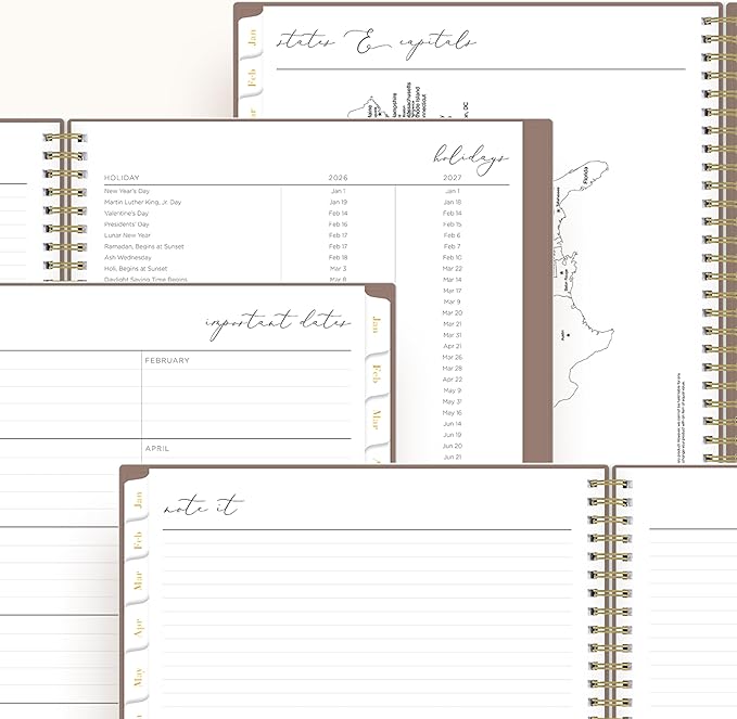 Blue Sky Life - Note it® Planning Calendar + Notes, Weekly/Monthly Layout, Safety Wirebound (Solid Latte- 2026, 8.5" x 11")