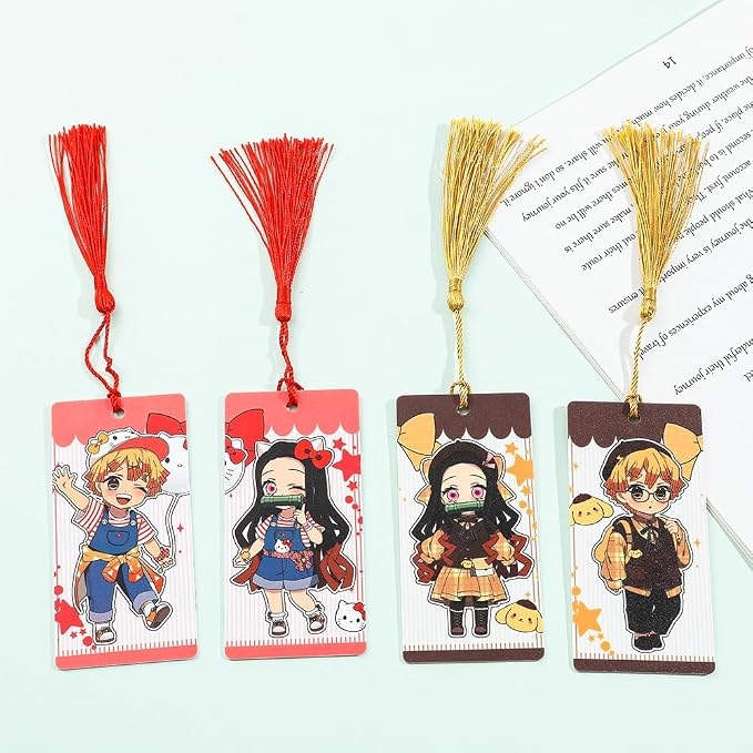 Anime Demon Kamado Acrylic Bookmark - Anime Tanjiron Zenitsu Giyuu Kyoujurou Figure Page Mark Reading Tool, Holiday Gifts for Reading Fans Book Lovers Bookworm (4PCS Set-1)