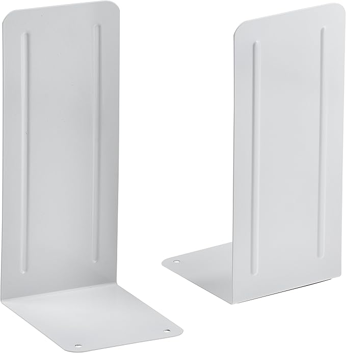 Acrimet Bookends for Shelves, Heavy Duty Steel Metal Book Ends, Non-Skid Book Stopper, Book Storage Holder for Home, Library, Jumbo Large Size 9" H x 4" W x 4 1/2" D, (White) (1 Pair / 2 Pieces)