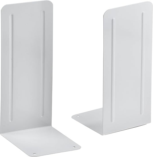 Acrimet Bookends for Shelves, Heavy Duty Steel Metal Book Ends, Non-Skid Book Stopper, Book Storage Holder for Home, Library, Jumbo Large Size 9" H x 4" W x 4 1/2" D, (White) (1 Pair / 2 Pieces)