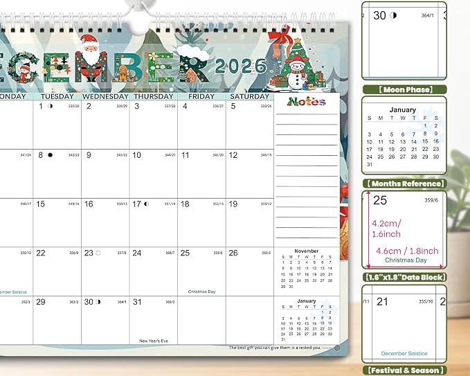 AECCN Calendar 2026-2027 3 Pack, 18 Months Calendars, 14.4" x 11.4" Durable Thick Paper, Anti Ink Bleed, Wall Calendar 2026-2027 with Stickers for Home, school, Office Planning-Colorful