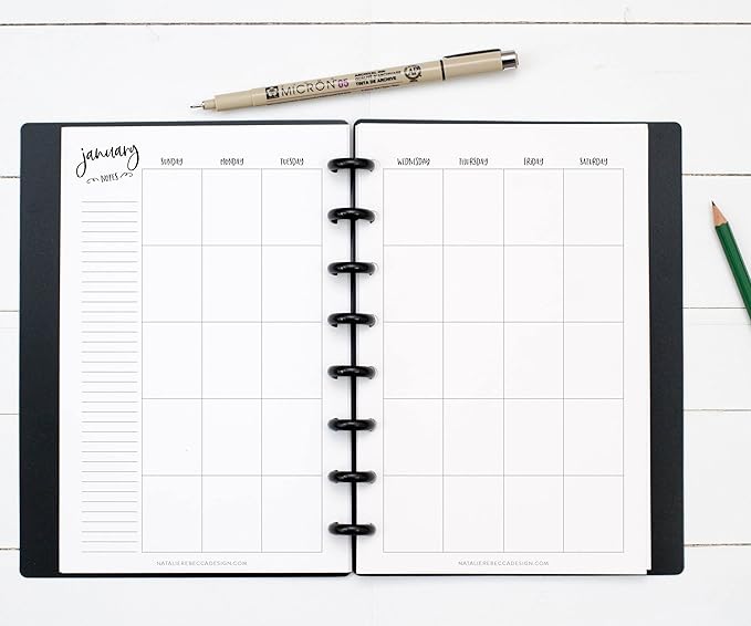 BetterNote Monthly Undated Calendar Refill for Disc Notebooks, Fits Levenger Circa, Happy Planner, Staples Arc, TUL, InkWell Press, IWP, MAMBI (8-Disc, 5.5"x8.5", Whimsy)