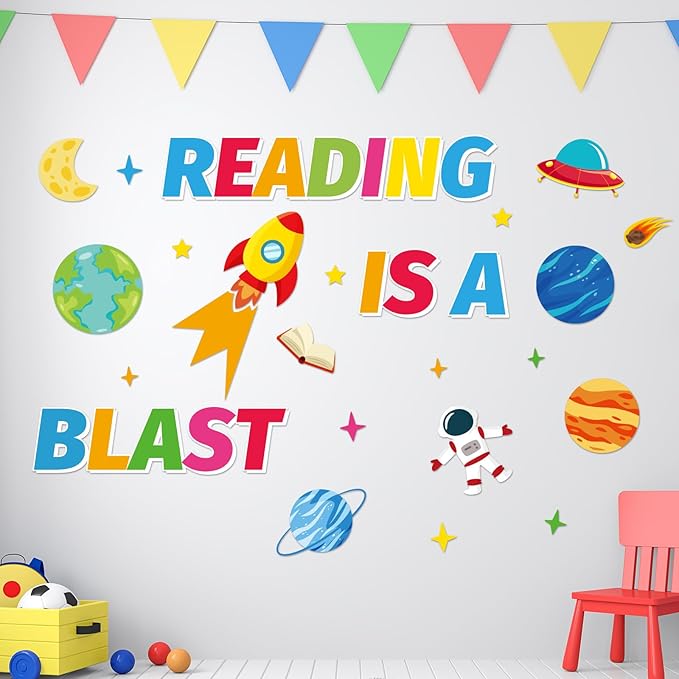 Space Theme Reading Classroom Bulletin Board Decors, Outer Space Reading Posters for Classroom Library Wall Decoratons, Preschool Elementary Middle School Student Eduactional Supplies