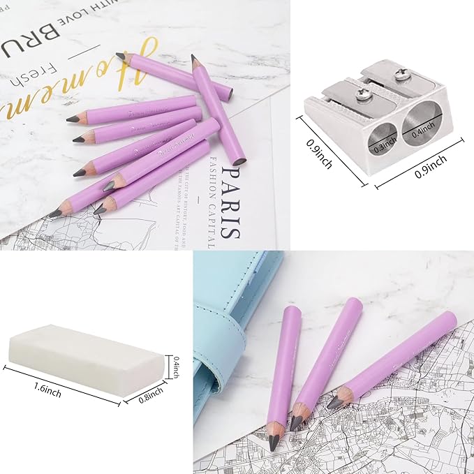 3.5-inch short triangular fat pencil, 5mm fat refill, mini wooden pencil, suitable for small hand writing and painting for preschool children and kindergarten (8 light pink)