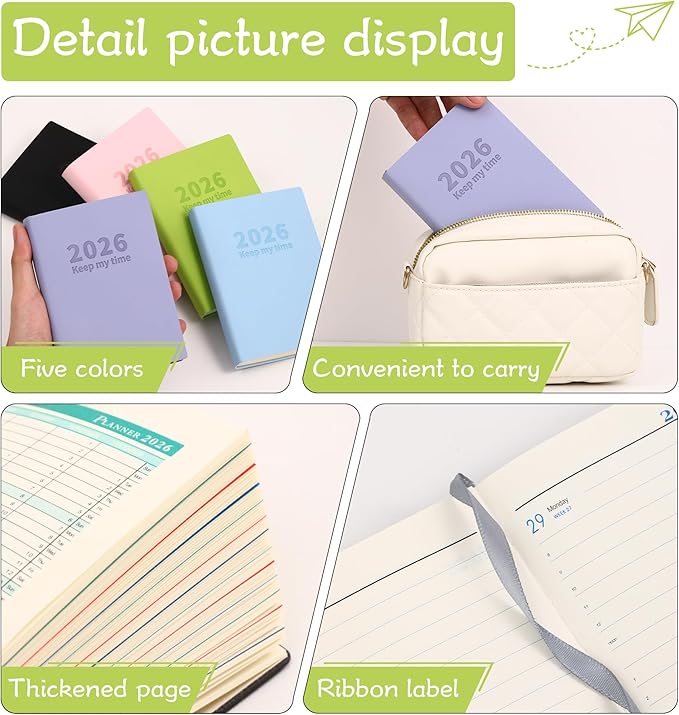 Planner 2026 Weekly and Monthly Planners for Purse 5.5" x 3.9"Cute Small Daily Academic Calendar 320page Hardcover Planning Agenda Book Academic Planner Vegan Leather Softcover, Goal Tracker Organizer Planning for Daily Schedule School Office Schedule ...