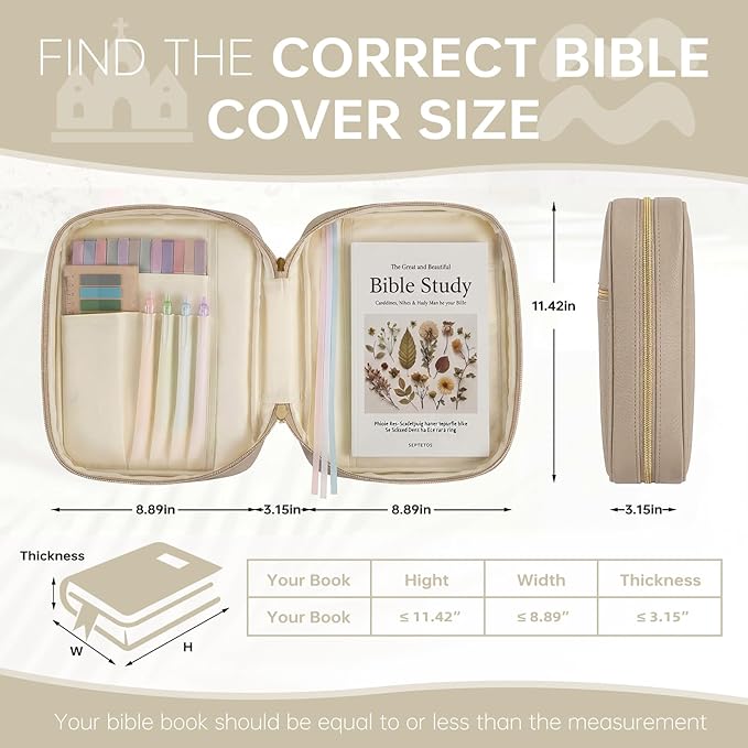 Bible Cover Bible Book Cover Bible Case for Women Canvas Carrying Case Book Protector Quilted Vegan Leather Bible Covers Study Supplies Accessories (Elephant Gray, One Size)
