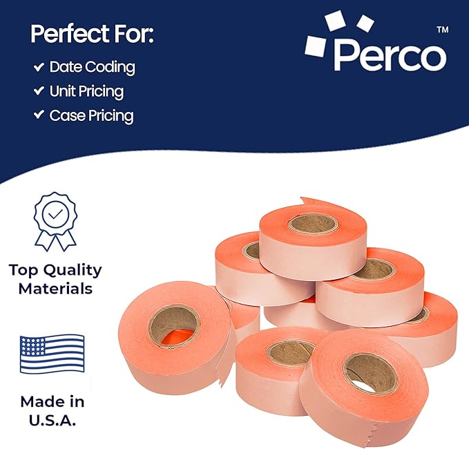 Perco Fluorescent Red Garvey 2216 Pricing Labels for Garvey 22-66/22-77/22-88 Two Line Pricing Gun - 36 Rolls, 4 Sleeve - 36,000 Pricemarking Labels and 4 Inker Included