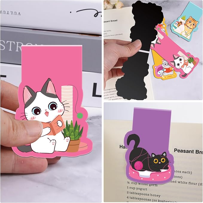 Cat Magnetic Bookmarks: 8 Pcs Cute Cartoon Cat Magnet Book Page Markers, Animal Bookmark Clips for Reading, Gifts for Students Teachers Book Lovers Office School Supplies