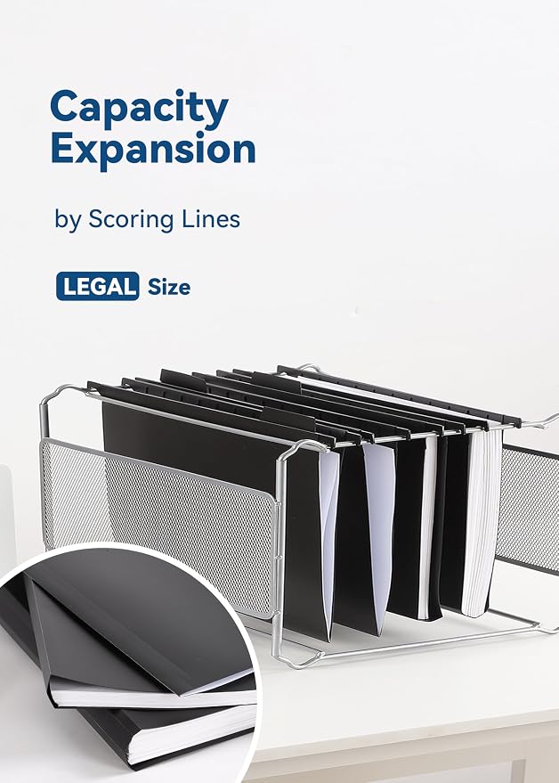 SortRax Plastic Legal Size Hanging File Folders, 12 Pack Black Hanging Folders, with Insertable 1/5-Cut Tabs for Filing Cabinets