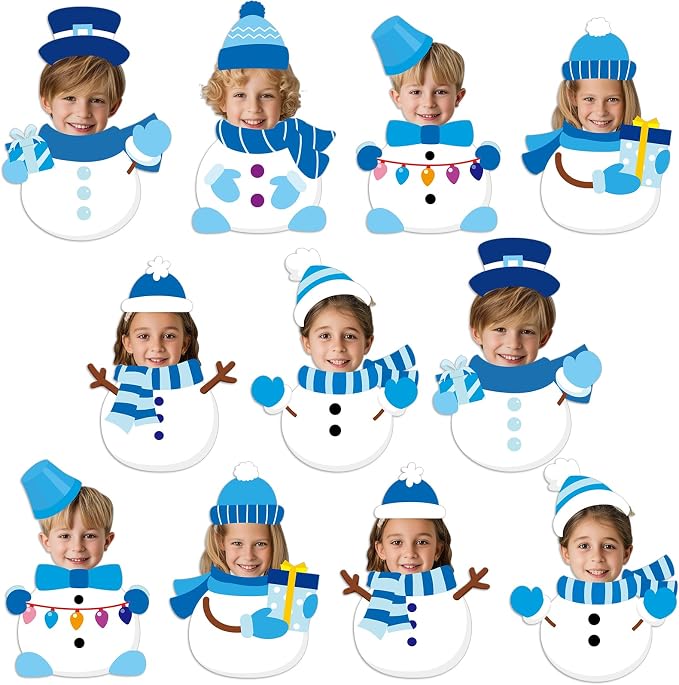 60Pcs Winter Snowman Paper Cutouts Bulletin Board Decorations Blue Snowman DIY Photo Picture Crafts Cutout Christmas Winter Classroom Supplies for Kids School Chalkboard Home Birthday Wall Decor
