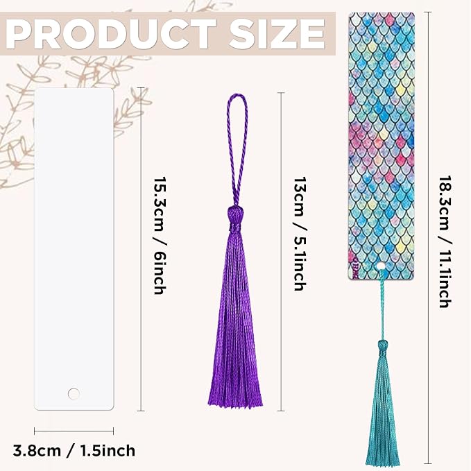 100 Pcs Sublimation Bookmark Blank, Paper DIY Bookmarks with Hole and Colorful Tassels for Crafts,Personalized Tassels Blank Bookmarks