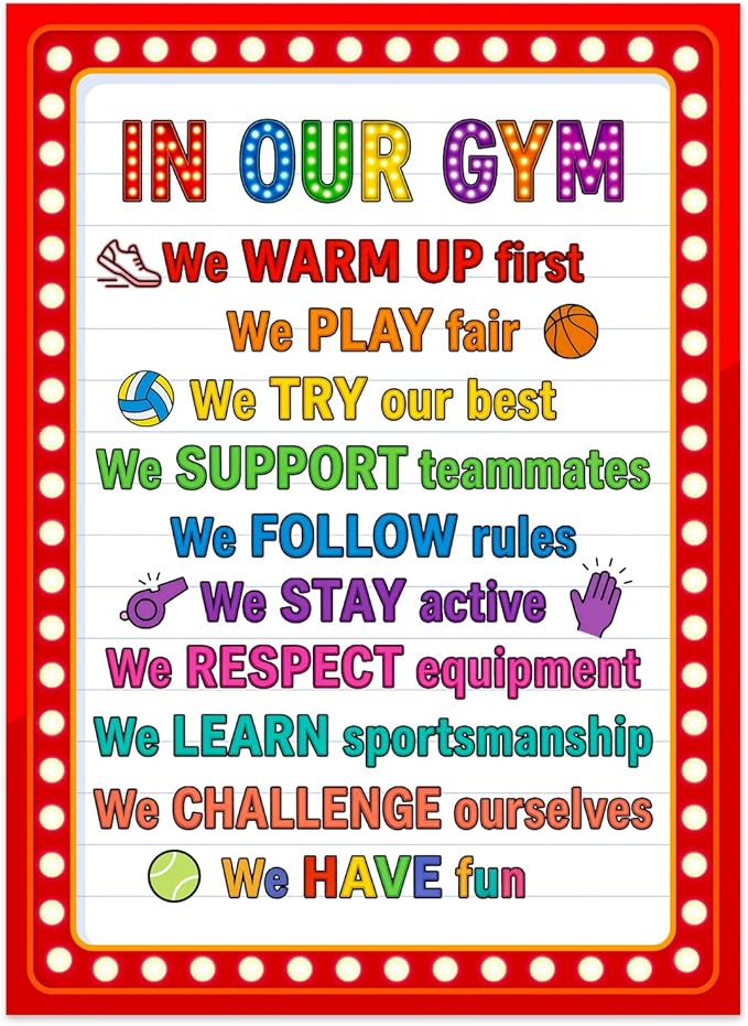 D4DREAM Classroom Rules Poster - Colorful Physical Education Gym Rules Poster Back to School Teacher Supplies Teachers Must Have for Classrooms Elementary Preschool Kindergarten Decor