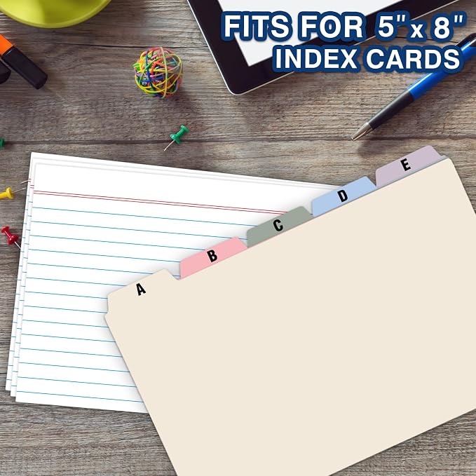 Chell 5x8 Plastic Index Card Dividers, Morandi Colors, Heavyweight Poly Index Card Guides A-Z, with Alphabetical/Blank Stickers, Pack of 25