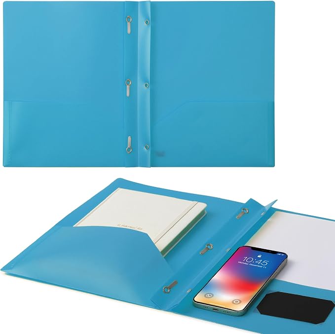 Mr. Pen- Plastic Folders with Pockets and Prongs, 48 Pack, Letter Size, Blue, Flexible Plastic Folders with Prongs and Card Slot