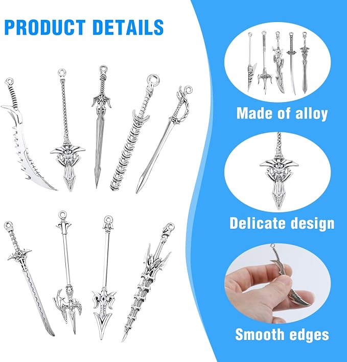 20 Pcs mini Swords Bookmark, Metal Sword Keychain Charms, Vintage Knife Necklace for Book Lovers DIY Necklace Bracelet Crafting