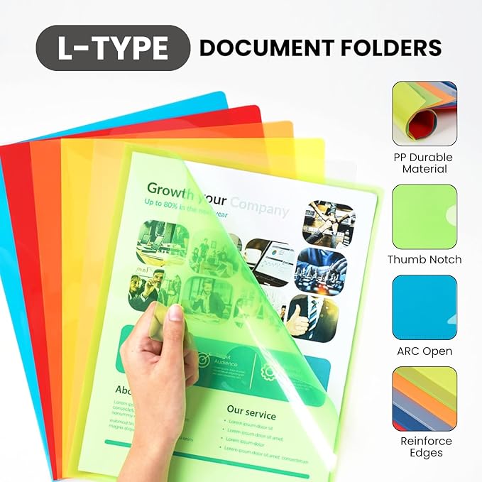 FLEXOFFICE 48 Pack Clear Project Folders for Important Documents, Heavyweight L-Shaped Transparent Poly Jacket Sleeves Folders Fit for US Letter Size