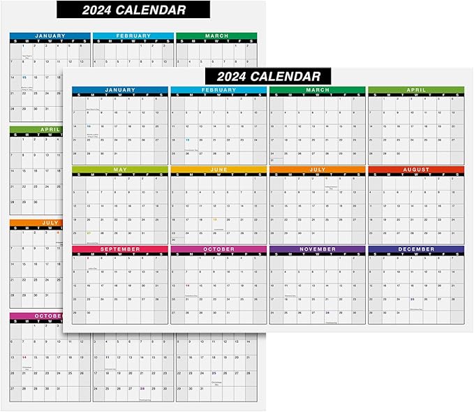 2024 Full Desk Calendar - 11 x 17” Large Size 12 Month Planner - 2 Sided Vertical/Horizontal Reversible - Printed on Thick & Durable 80lb Cardstock (216 gsm) - 2 Per Pack