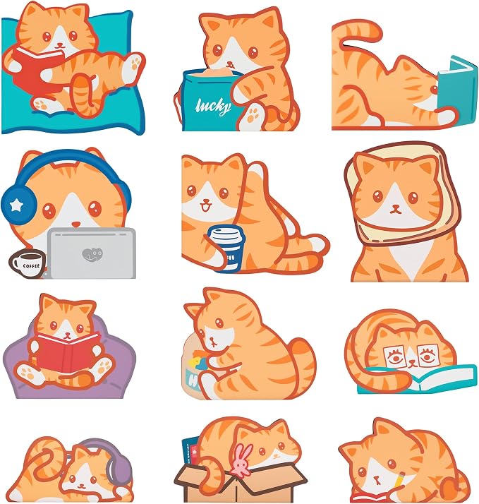 12PCS Magnetic Cute Orange Tabby Bookmarks, Kawaii Ginder Cat Bookmark, Funny Cat Book Marks, Refrigerator Decor Magnet, Fridge Magnets, Book Maker Page Clips for Reading, Women, Cat Lover, Mom, Dad