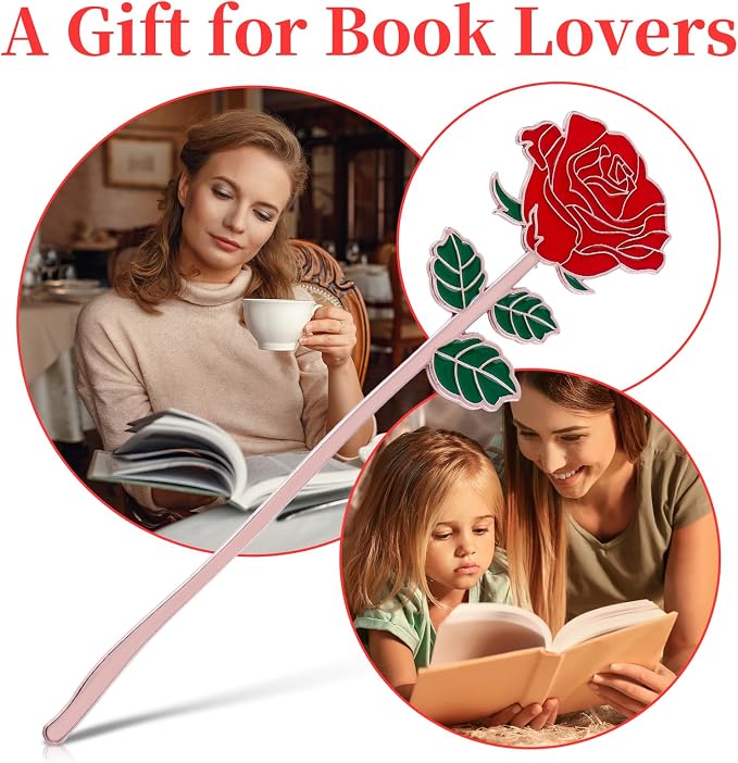 Bewudy Red Rose Bookmark Gift, Metal Book Page Holder for Reading Lovers, Teacher Appreciation Gifts Valentine Mother's Day Christmas Birthday Gift for Women Book Lovers (Red Rose)
