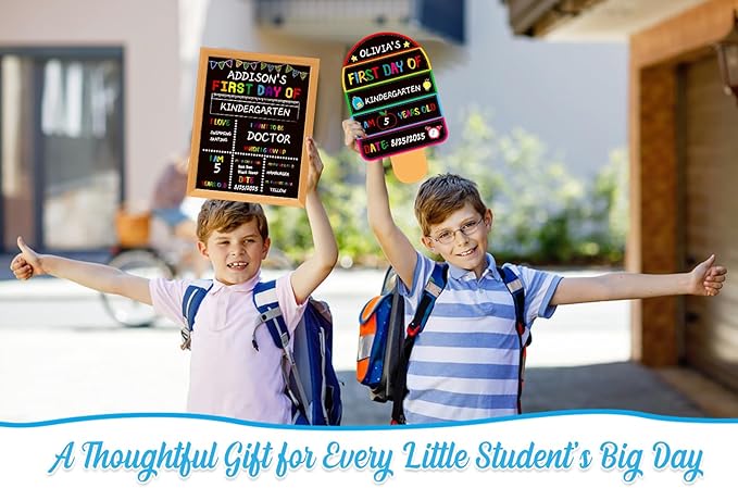 First Day of School Board Sign - Double Sided First and Last Day of Preschool Kindergarten Chalkboard Sign Reusable & Erasable Back to School Supplies Photo Prop Gift for Kids Girls Boys