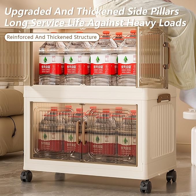 Thick Foldable Storage Bins with Wheels, Closet Organizers with Lid, Multi-Layer Stackable Organizer for Living Room, Bedroom, Kitchen, Office, Dorm
