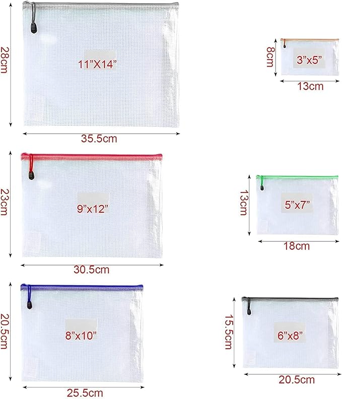 Oaimyy-11 x 14"-16 Pcs-Plastic Mesh Zipper Pouch Document Folders Bag Zip File Bags for Office Supplies,Home,Travel Storages,Puzzle Board Games Storage- (Multicolor)