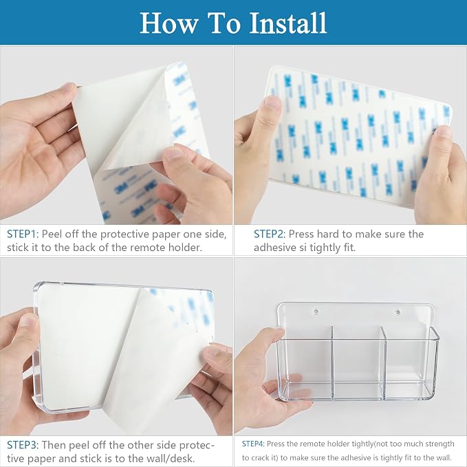3 Slot Remote Control Holder Wall TV Remote Holder Self Adhesive Marker Holder, Wall Pen Holder Stroage for Home Office School (Clear)