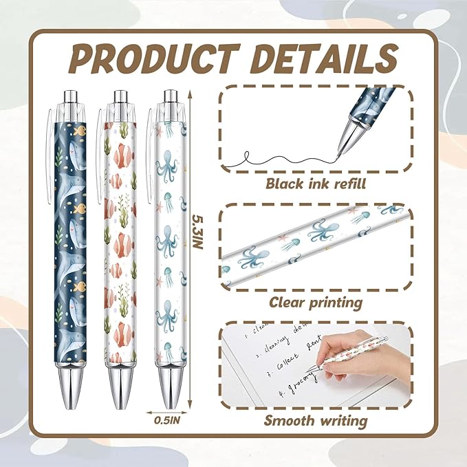 6PCS Marine Life Pattern Pens Set, Octopus Pattern Writing Pens, Cute Accessories Items Stationary, Perfect for School, Office Supplies, Party Gifts, Theme Notebooks, Sticky Notes, Desk Accessories