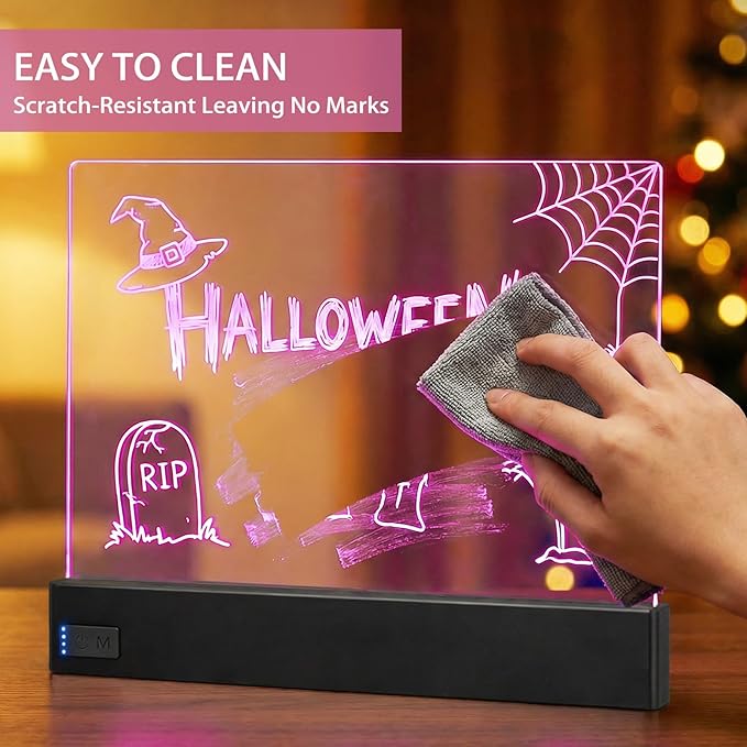 LED Note Board with 8 Dry Erase Markers for Girls Boys Toys, 13"x10" Glow Drawing Board with 7 Colors for Kids Gifts, Rechargeable Light Up Writing Pad, Lumiboard Doodle Tablet for Holiday