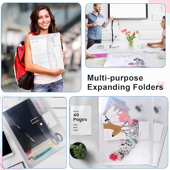 12 Pack Large Clear Folders for Documents,Legal Size(11×14 inch),TFDLCG zm Plastic Envelopes with Snap Closure,Poly Envelope File Folder with 1 Inch Expansion,for School Home Office Organizer