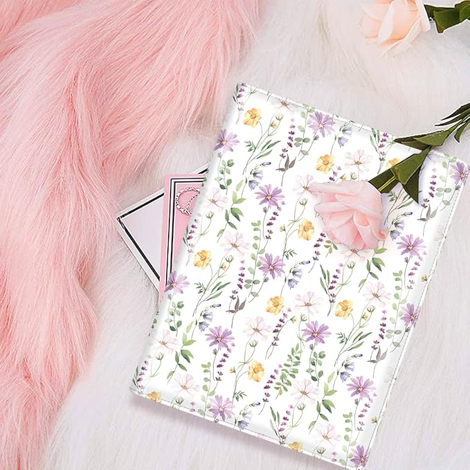 WAVEYU Padfolio Portfolio Folder, Faux Leather Interview Resume Legal Pad with Document Organizer & Business Card Holder, Professional Work Padholder with Pen Loop Clipboard for Women, White Flower
